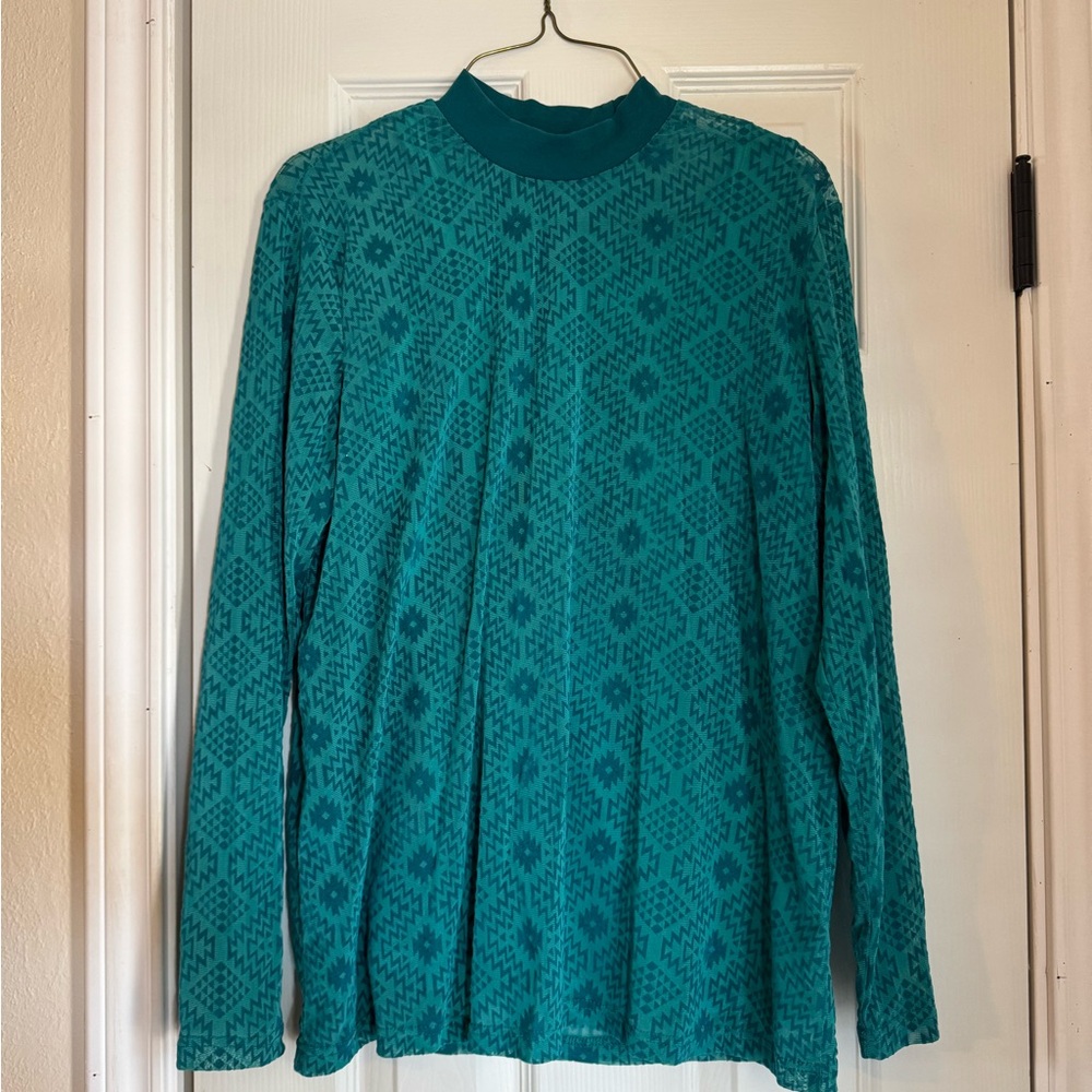 Teal mesh patterned top